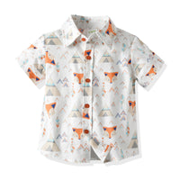 Load image into Gallery viewer, 2 Piece Toddler Boy Bow Tie Fox Print  Shirt And Stripe Suspender Shorts Set Wholesale 99441339
