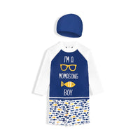 Load image into Gallery viewer, 3 PCS Boy Letter Fish Print Swimsuit Top Shorts Hat Wholesale 7164607
