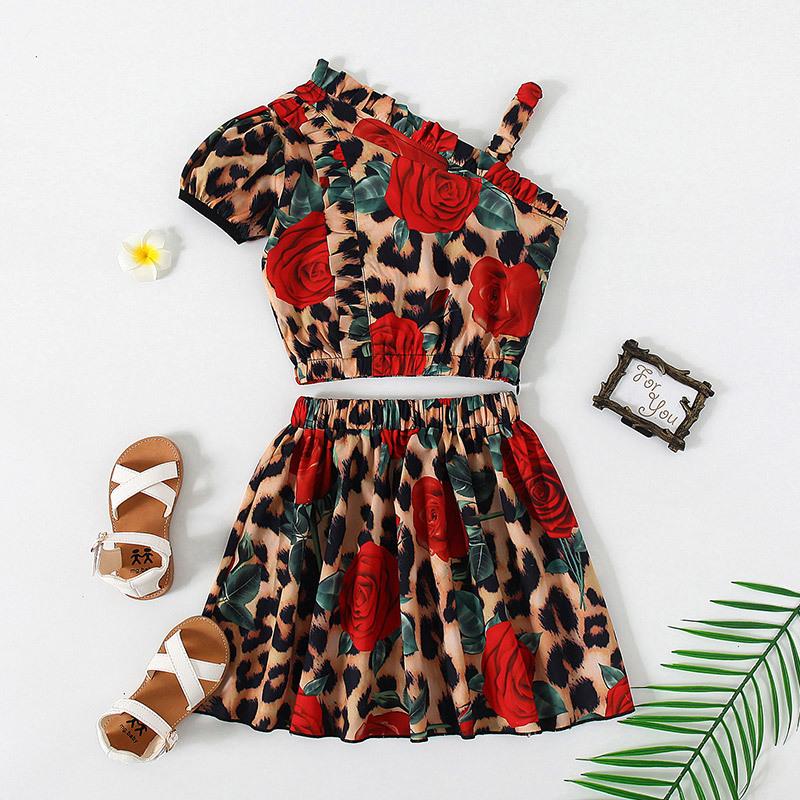 2021 summer new one-shoulder leopard princess tutu skirt suit Wholesale 32521596