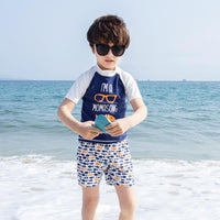 Load image into Gallery viewer, 3 PCS Boy Letter Fish Print Swimsuit Top Shorts Hat Wholesale 7164607
