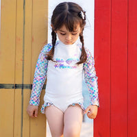 Load image into Gallery viewer, One-piece Girl Mermaid Print Long Sleeve Swimsuit And Hat Wholesale 7771605

