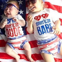 Load image into Gallery viewer, Baby Toddler American Dude Or Baby Outfit Tank Top Match Stripe Shorts Set Wholesale 9063020

