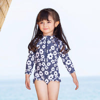 Load image into Gallery viewer, Little Girl Flower Pattern Long Sleeve Swimwear And Hat Wholesale 7098608
