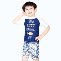 Load image into Gallery viewer, 3 PCS Boy Letter Fish Print Swimsuit Top Shorts Hat Wholesale 7164607
