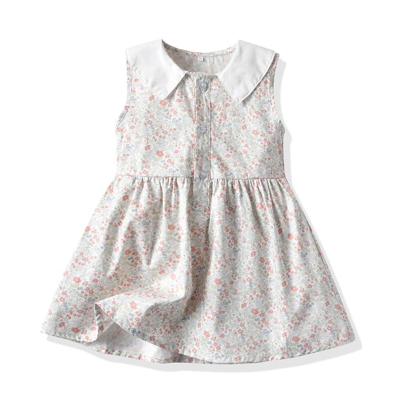 Toddler Girl Contrast Collar Print Tank Dress Wholesale 3362212