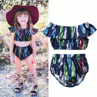Load image into Gallery viewer, 2 Pieces Kid Girl Allover Leather Print Off Shoulder Top With Shorts Set Wholesale 1529551
