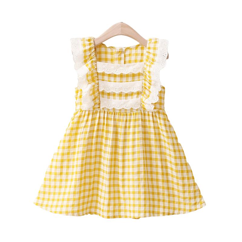 Kid Girl Frill Trim Lace Plaid Dress Wholesale 91762036