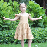 Load image into Gallery viewer, Kid Girl Ruffle Trim Plain Flutter Sleeve Dress Wholesale 24231455
