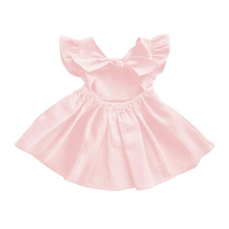 Little Girl Flutter Sleeve Backless Plain Dress Wholesale 54421457
