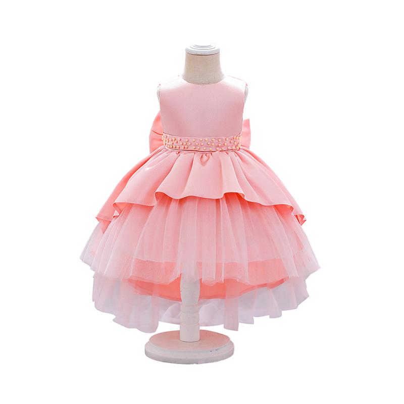 Kid Girl Party Solid Color Peplum Tiered Layered Beaded Mesh Tank Dress Wholesale 42991277