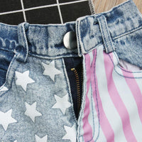 Load image into Gallery viewer, 2 Pieces Little Girl Independence Day Outfit Miss USA Print Tank Top &amp; Star Stripe Denim Shorts Wholesale 2617019
