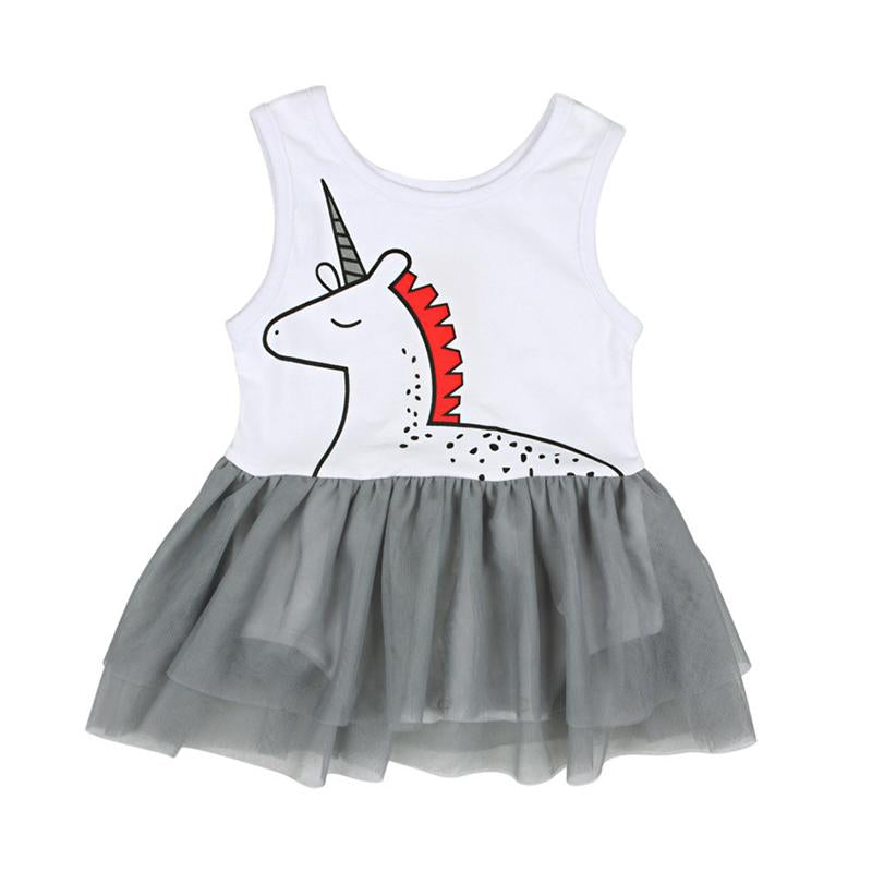 Baby Girl Unicorn Print Mesh Tank Bodysuit Dress Wholesale 1142024