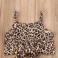 Load image into Gallery viewer, 2 Pieces Kid Girl Leopard Knotted Hem Cami Crop Top And Jeans Set Wholesale 6262552
