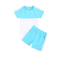 Load image into Gallery viewer, 2 Pieces Kid Colorblock Set Raglan Sleeve Tee With Shorts Wholesale 5482068
