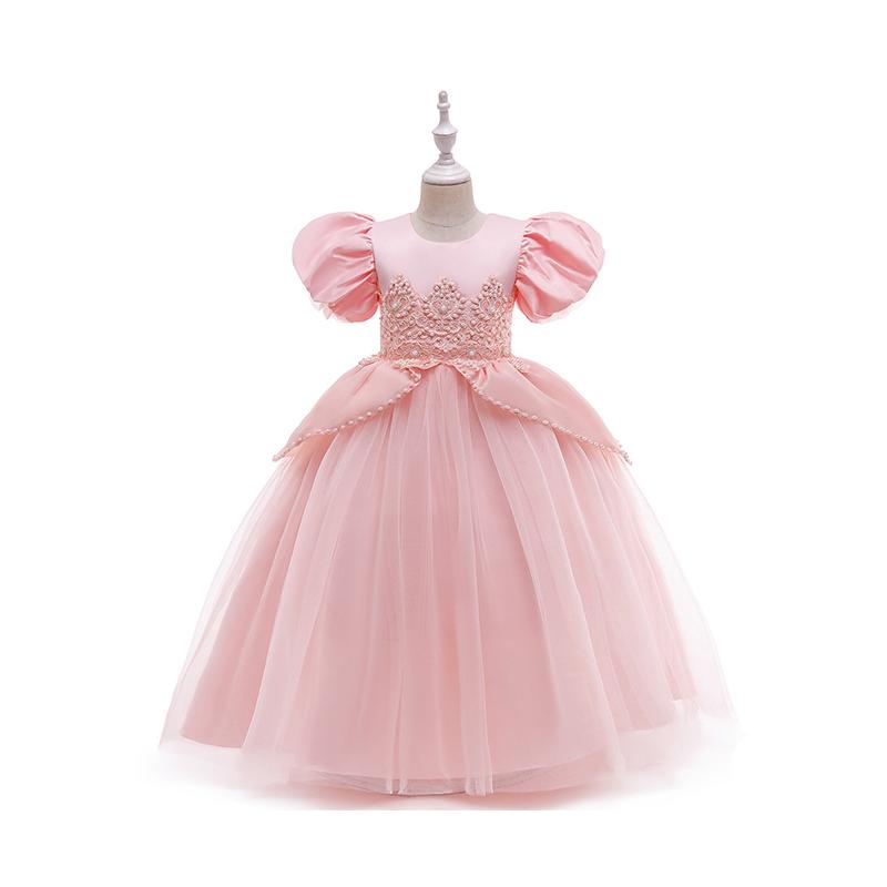 Kid Girl Puff Sleeve Princess Party Birthday Pink Maxi Dress Wholesale 38663613