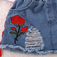 Load image into Gallery viewer, 2 Pieces Kid Girl Stop And Smell The Roses Set Tee With Ripped Denim Skirt  Wholesale 90491941
