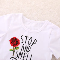 Load image into Gallery viewer, 2 Pieces Kid Girl Stop And Smell The Roses Set Tee With Ripped Denim Skirt  Wholesale 90491941
