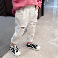 Load image into Gallery viewer, Little Girl White Distressed Pants Wholesale 46041754
