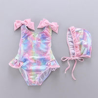Load image into Gallery viewer, Kid Girl Mermaid Bow One Piece Swimsuit And Hat Wholesale 53531124
