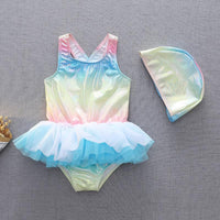 Load image into Gallery viewer, Kid Girl Mermaid One Piece Mesh Tank Swimsuit And Hat Wholesale 19561110
