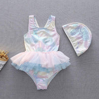 Load image into Gallery viewer, Kid Girl Mermaid One Piece Mesh Tank Swimsuit And Hat Wholesale 19561110
