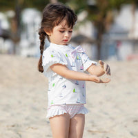 Load image into Gallery viewer, Three Pieces Girl Swimsuit Set Sailboat Top &amp; Stripe Shorts &amp; Hat Wholesale 6328611
