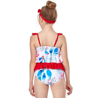 Load image into Gallery viewer, Kid Girl Flower Print Ruffle Trim Two Pieces Swimsuit Set Wholesale 5836494
