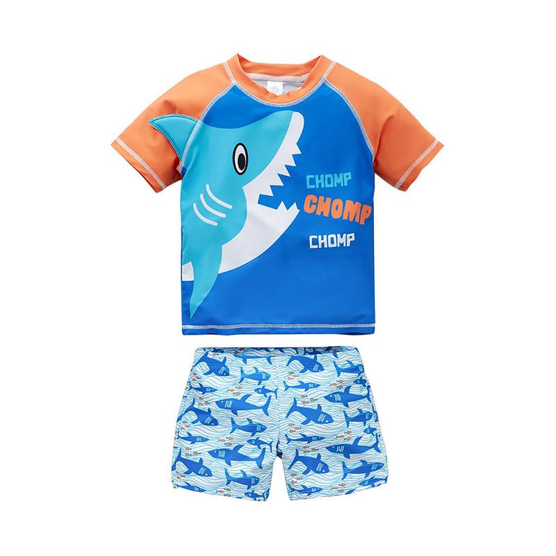 2 Pieces Kid Boy Crocodile Print Colorblock Top And Shorts Swimwear Set Wholesale 7707012