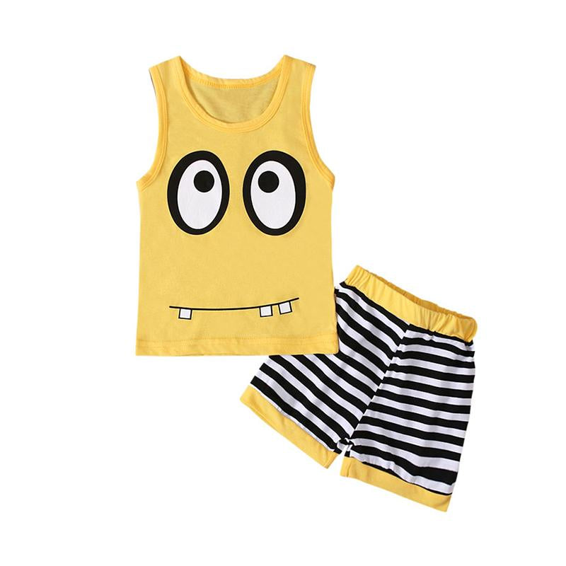 Two-piece Baby Cartoon Tank Top And Stripe Shorts Set Wholesale 6559037