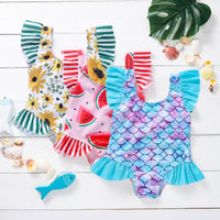 Load image into Gallery viewer, Infant Toddler Girl Watermelon Print Stripe Swimsuit Wholesale 97341475

