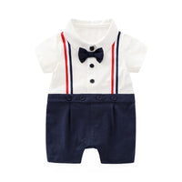 Load image into Gallery viewer, Baby Boy Fake Two Pieces Bowtie Trim Romper Wholesale 2824299
