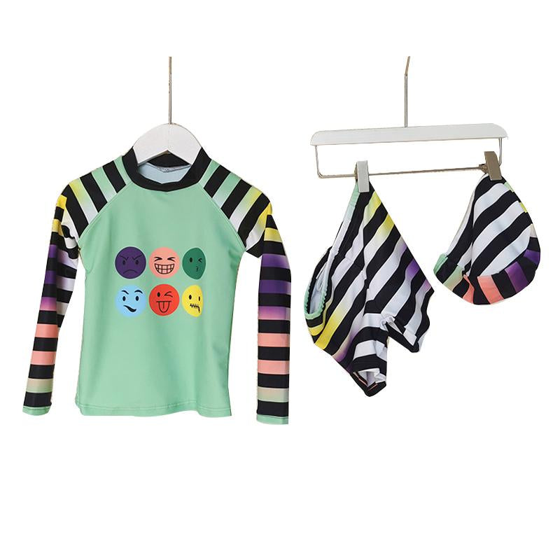 2 Pieces Little Big Boy Swimwear Set Expression Stripe Top And Shorts Wholesale 90621481