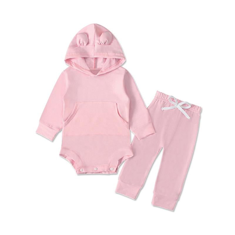 2 Pieces Set Baby Solid Color Hooded Bodysuit And Pants Wholesale 9091021
