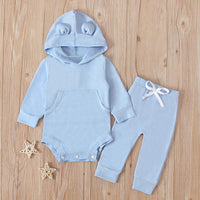 Load image into Gallery viewer, 2 Pieces Set Baby Solid Color Hooded Bodysuit And Pants Wholesale 9091021
