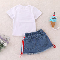 Load image into Gallery viewer, 2 Pieces Kid Girl Stop And Smell The Roses Set Tee With Ripped Denim Skirt  Wholesale 90491941
