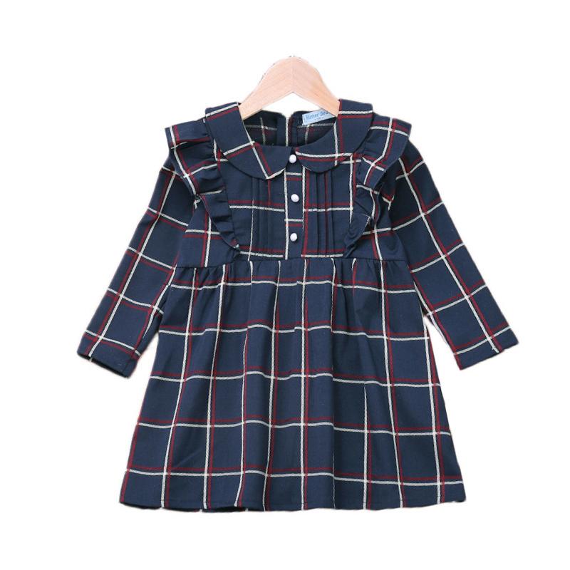 Kid Girl Contrast Collar Checked Dress Wholesale 14121954