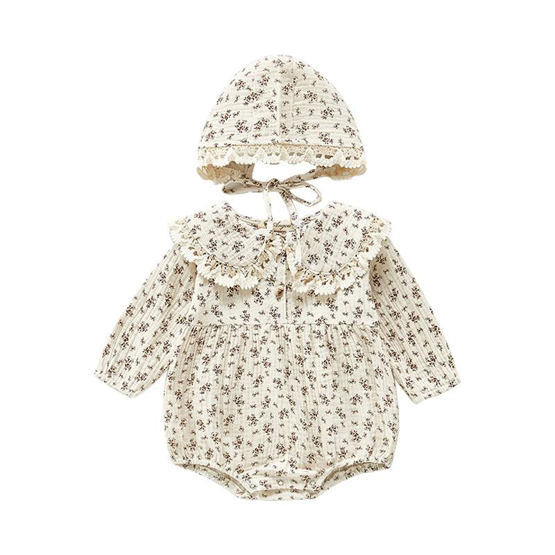 2 Pieces Baby Girl Muslin Floral Bodysuit And Hat Wholesale 6172250