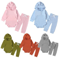 Load image into Gallery viewer, 2 Pieces Set Baby Solid Color Hooded Bodysuit And Pants Wholesale 9091021
