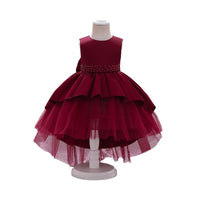 Load image into Gallery viewer, Kid Girl Party Solid Color Peplum Tiered Layered Beaded Mesh Tank Dress Wholesale 42991277
