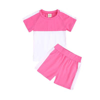 Load image into Gallery viewer, 2 Pieces Kid Colorblock Set Raglan Sleeve Tee With Shorts Wholesale 5482068
