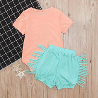 Load image into Gallery viewer, Two Pieces Baby Girl Wild Print Bodysuit And  Fringe Trim Shorts Set wholesale 0570026
