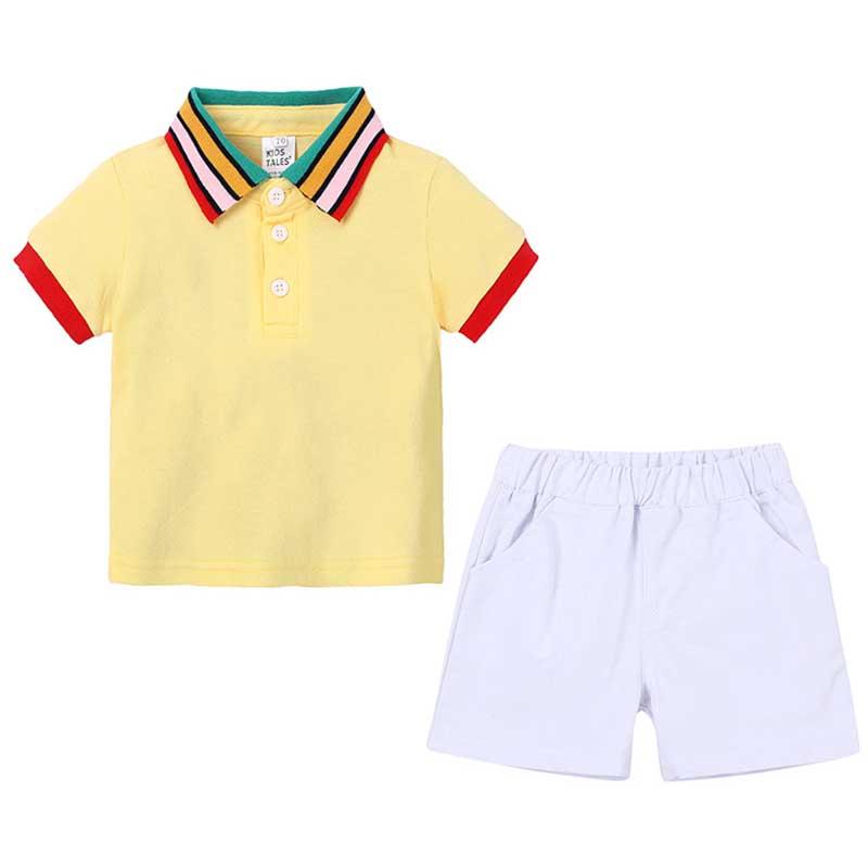 2 Pieces Baby Boy Stripe Polo T-shirt & Shorts Set Wholesale 087131
