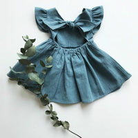Load image into Gallery viewer, Little Girl Flutter Sleeve Backless Plain Dress Wholesale 54421457
