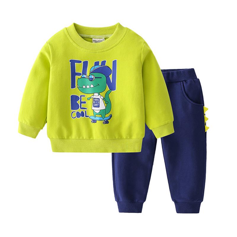 2 Pieces Kid Boy Cartoon Dino Sweatshirt Sweatpants Set Wholesale 13203125