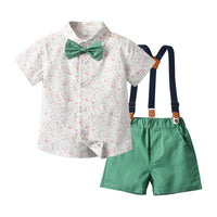 Load image into Gallery viewer, 2 Pieces Toddler Kid Boy Floral Bowtie Shirt And Suspender Shorts Set Wholesale 3061157
