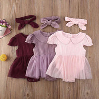 Load image into Gallery viewer, 2 Pieces Baby Girl Muslin Mesh Solid Color Romper Dress With Headband Wholesale 1192569
