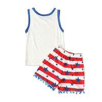 Load image into Gallery viewer, Baby Toddler Happy 4th Of July Tank Top And Pom Pom Hem Star Print Shorts Set Wholesale 4783016
