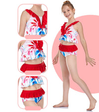 Load image into Gallery viewer, Kid Girl Flower Print Ruffle Trim Two Pieces Swimsuit Set Wholesale 5836494
