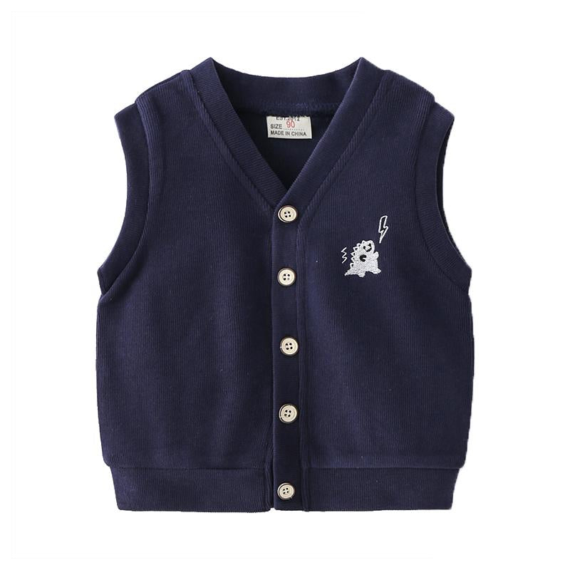Kid Boy Embroidery Dinosaur Button Sweater Vest Wholesale 3556656