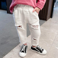 Load image into Gallery viewer, Little Girl White Distressed Pants Wholesale 46041754
